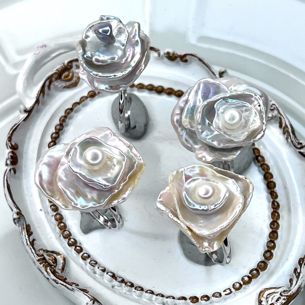 Handmade S925 SS Premium Keshi Pearl Big Flower 🌺 Rings Pick One